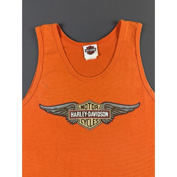 Rare Vintage Y2K Harley Davidson Ft. Myers Florida Art Orange Tank Top USA Made - Picture 5 of 10
